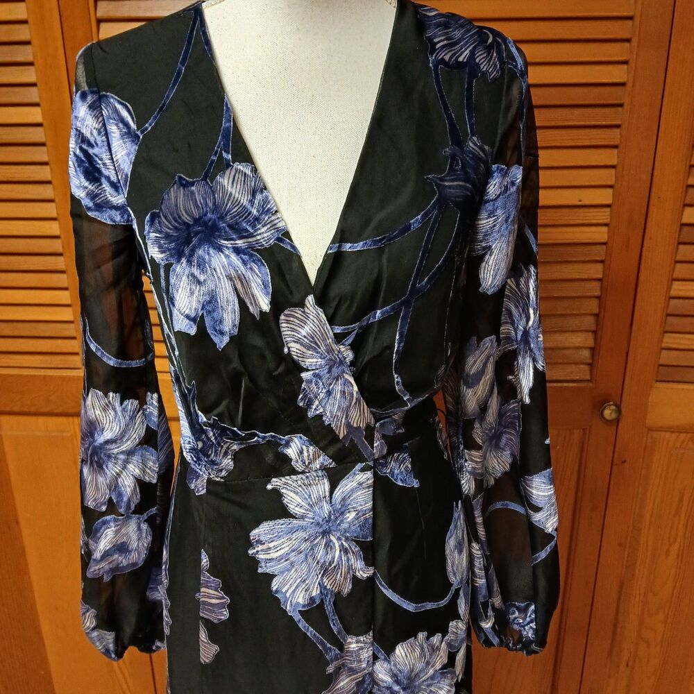 Hutch Genevieve Women's Blue Black Maxi Party Cocktail Wrap Dress Size XS 11492 - Picture 3 of 16